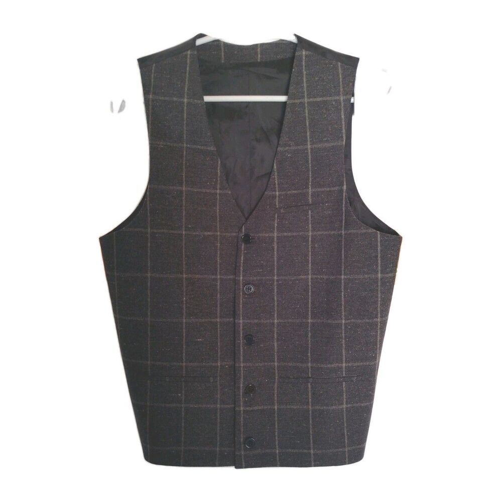 ASOS mens Wool Blend Herringbone button Vest Size: 38 Wedding Formal